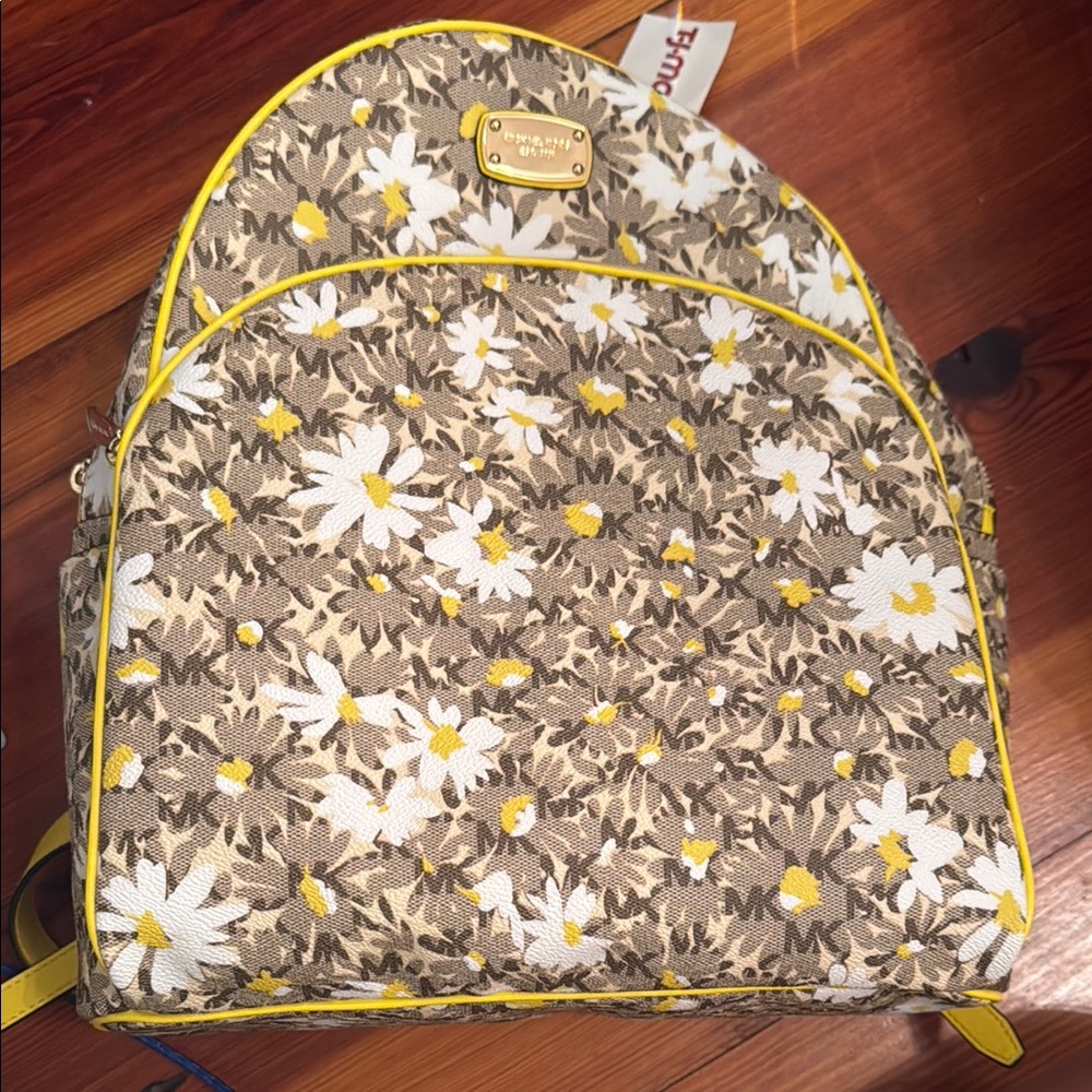 Michael Kors Yellow and Brown Backpack with Floral Design - New with tag